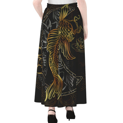 Golden Spiritual Koi Fish Print Chiffon Maxi Skirt