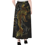 Golden Spiritual Koi Fish Print Chiffon Maxi Skirt