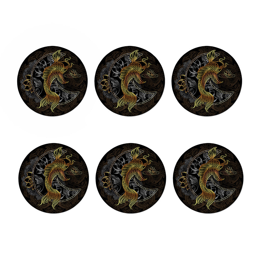 Golden Spiritual Koi Fish Print Coaster Set