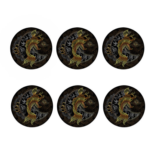 Golden Spiritual Koi Fish Print Coaster Set