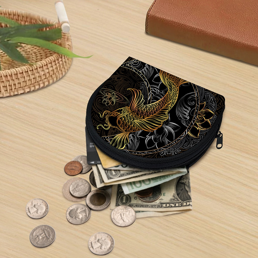 Golden Spiritual Koi Fish Print Coin Purse