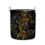 Golden Spiritual Koi Fish Print Collapsible Laundry Basket