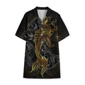 Golden Spiritual Koi Fish Print Cotton Hawaiian Shirt