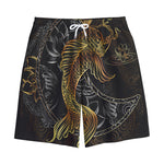 Golden Spiritual Koi Fish Print Cotton Shorts