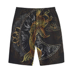Golden Spiritual Koi Fish Print Cotton Shorts
