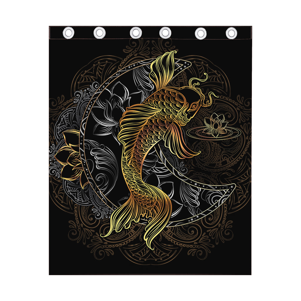 Golden Spiritual Koi Fish Print Curtain