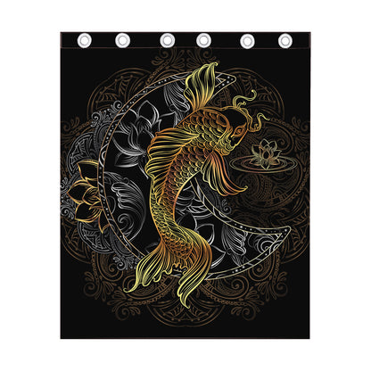 Golden Spiritual Koi Fish Print Curtain