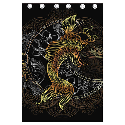 Golden Spiritual Koi Fish Print Curtain