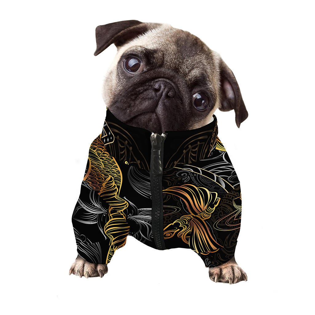 Golden Spiritual Koi Fish Print Dog Zip Up Jacket