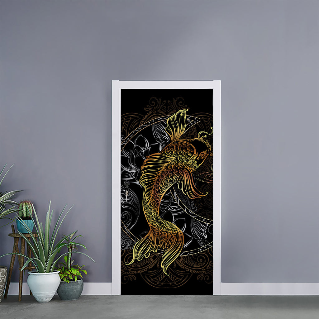 Golden Spiritual Koi Fish Print Door Sticker