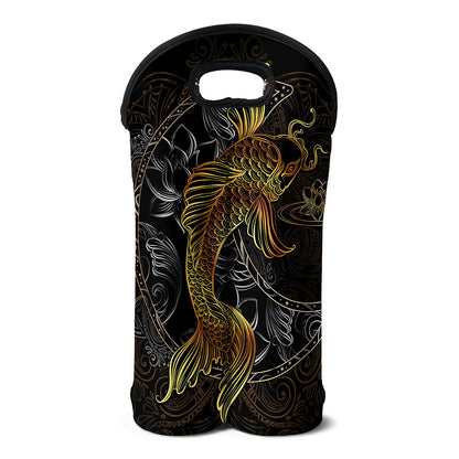 Golden Spiritual Koi Fish Print Double Neoprene Wine Tote