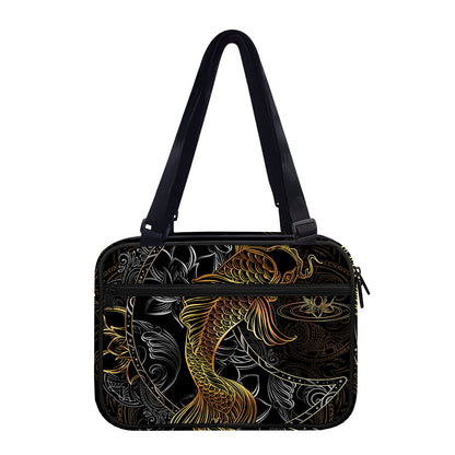 Golden Spiritual Koi Fish Print Double Strap Bible Bag