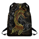 Golden Spiritual Koi Fish Print Drawstring Backpack