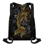 Golden Spiritual Koi Fish Print Drawstring Backpack