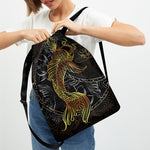 Golden Spiritual Koi Fish Print Drawstring Backpack