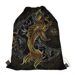Golden Spiritual Koi Fish Print Drawstring Bag