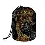 Golden Spiritual Koi Fish Print Drawstring Makeup Bag