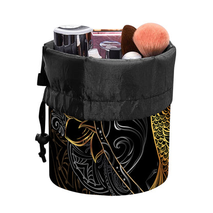 Golden Spiritual Koi Fish Print Drawstring Makeup Bag