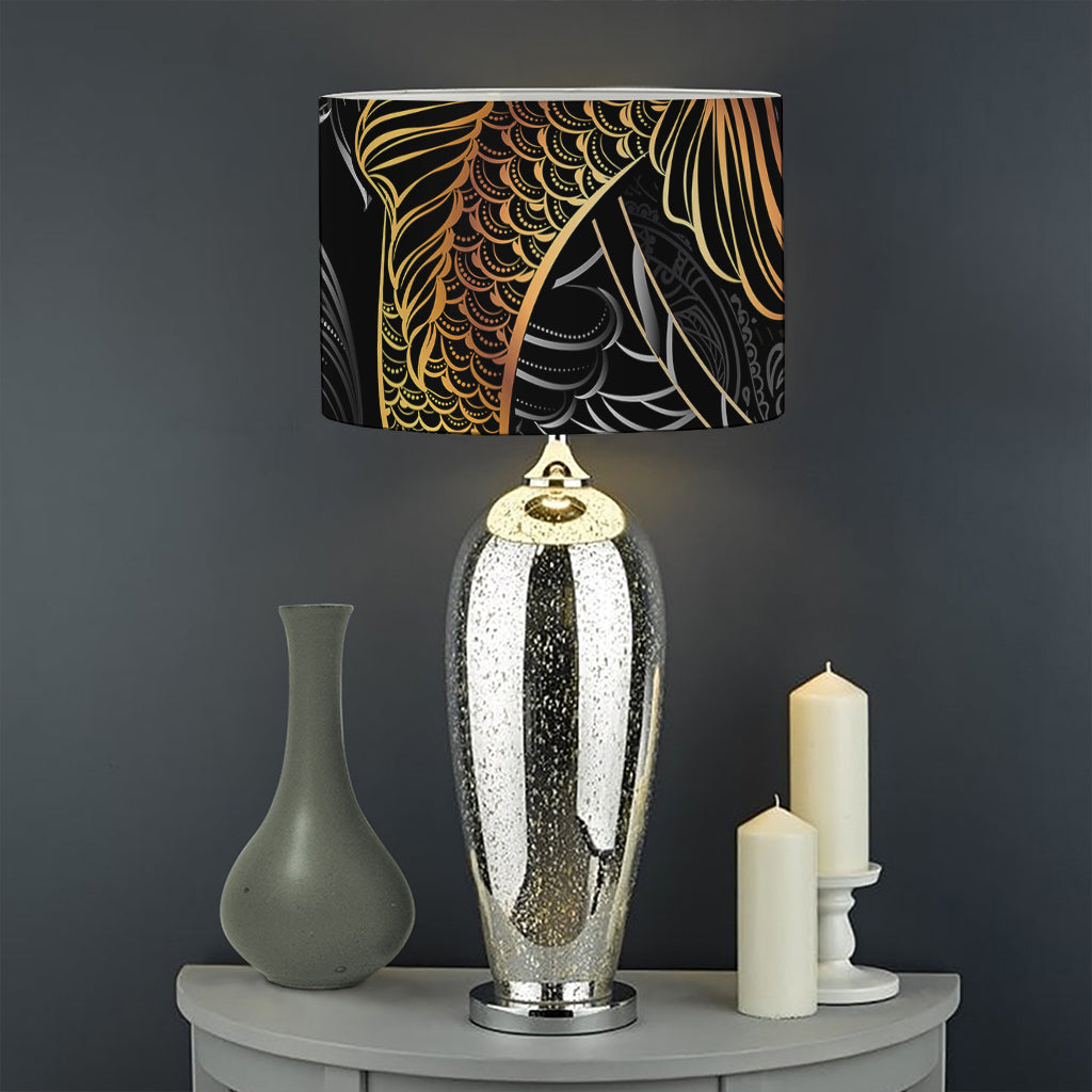 Golden Spiritual Koi Fish Print Drum Lamp Shade