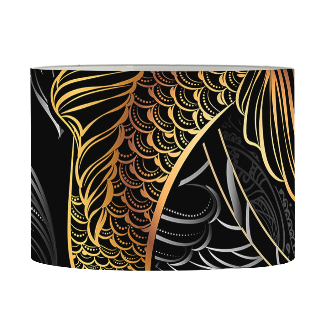 Golden Spiritual Koi Fish Print Drum Lamp Shade