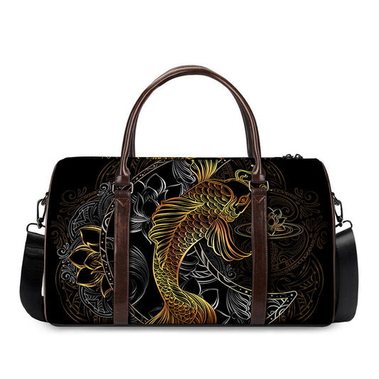 Golden Spiritual Koi Fish Print Duffle Bag