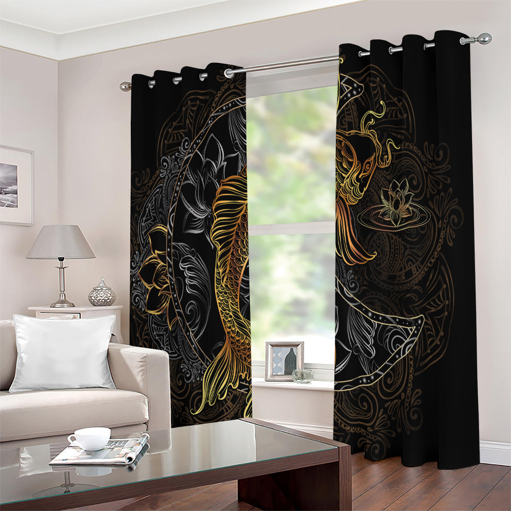 Golden Spiritual Koi Fish Print Extra Wide Grommet Curtains