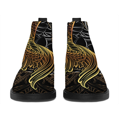 Golden Spiritual Koi Fish Print Flat Ankle Boots