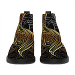 Golden Spiritual Koi Fish Print Flat Ankle Boots