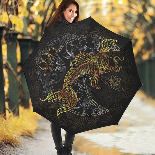 Golden Spiritual Koi Fish Print Foldable Umbrella