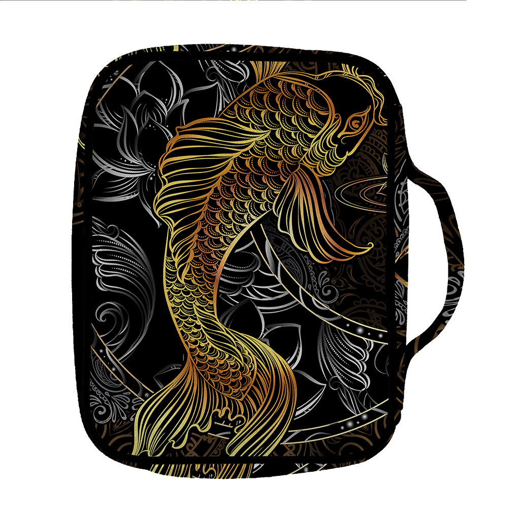 Golden Spiritual Koi Fish Print Front Pocket Bible Bag