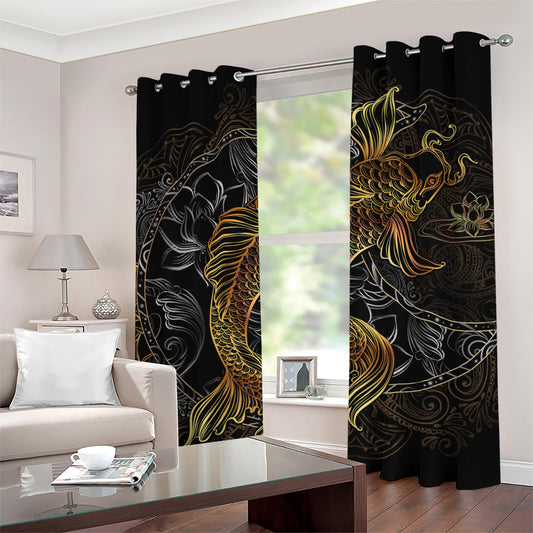 Golden Spiritual Koi Fish Print Grommet Curtains
