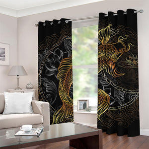 Golden Spiritual Koi Fish Print Grommet Curtains