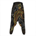 Golden Spiritual Koi Fish Print Hammer Pants