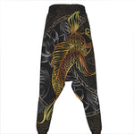 Golden Spiritual Koi Fish Print Hammer Pants