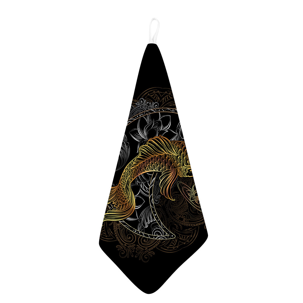 Golden Spiritual Koi Fish Print Hand Towel