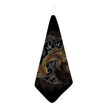 Golden Spiritual Koi Fish Print Hand Towel