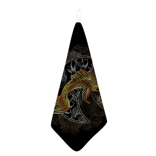 Golden Spiritual Koi Fish Print Hand Towel