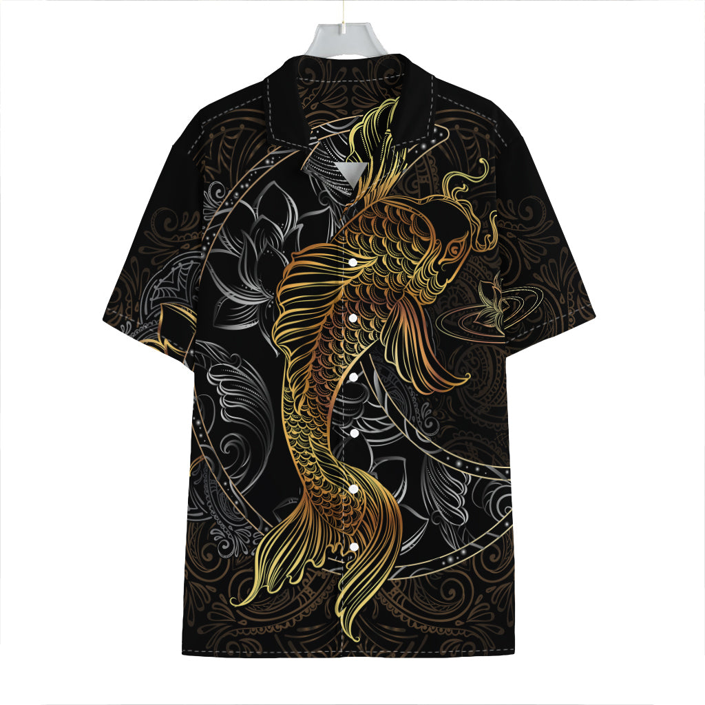 Golden Spiritual Koi Fish Print Hawaiian Shirt