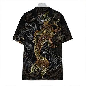 Golden Spiritual Koi Fish Print Hawaiian Shirt