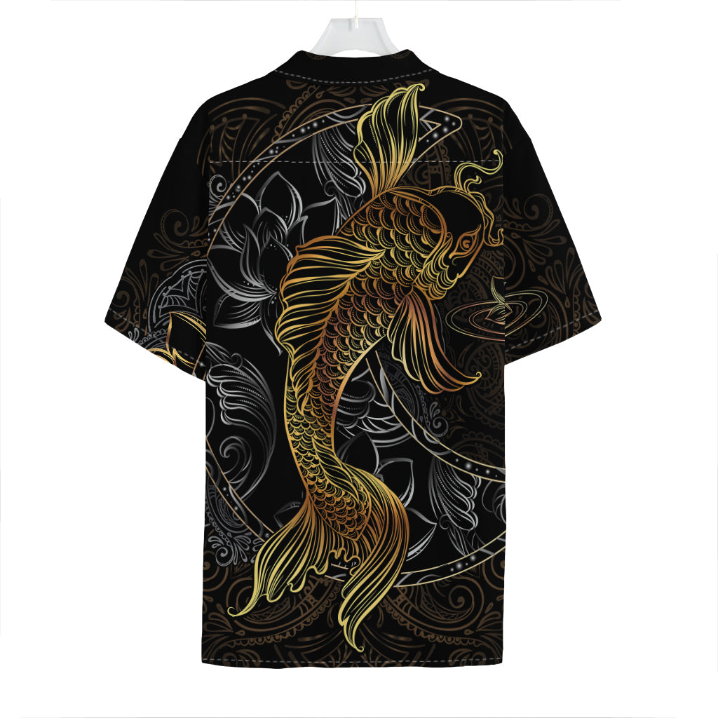 Golden Spiritual Koi Fish Print Hawaiian Shirt