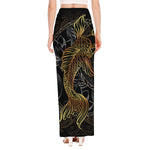 Golden Spiritual Koi Fish Print High Slit Maxi Skirt