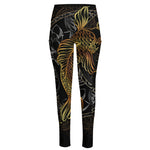 Golden Spiritual Koi Fish Print High-Waisted Pocket Leggings