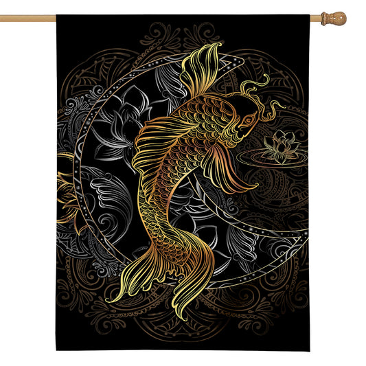 Golden Spiritual Koi Fish Print House Flag