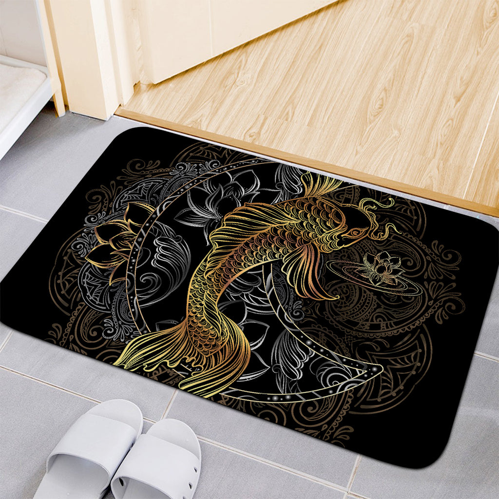 Golden Spiritual Koi Fish Print Indoor Door Mat