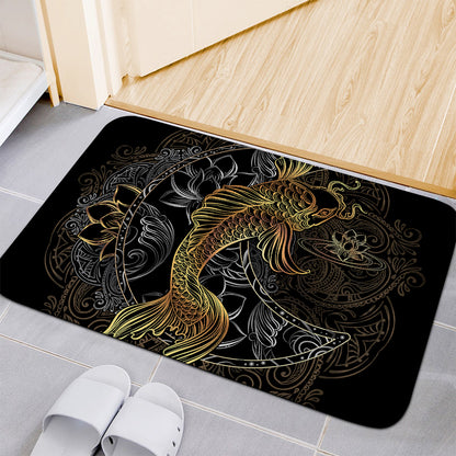 Golden Spiritual Koi Fish Print Indoor Door Mat
