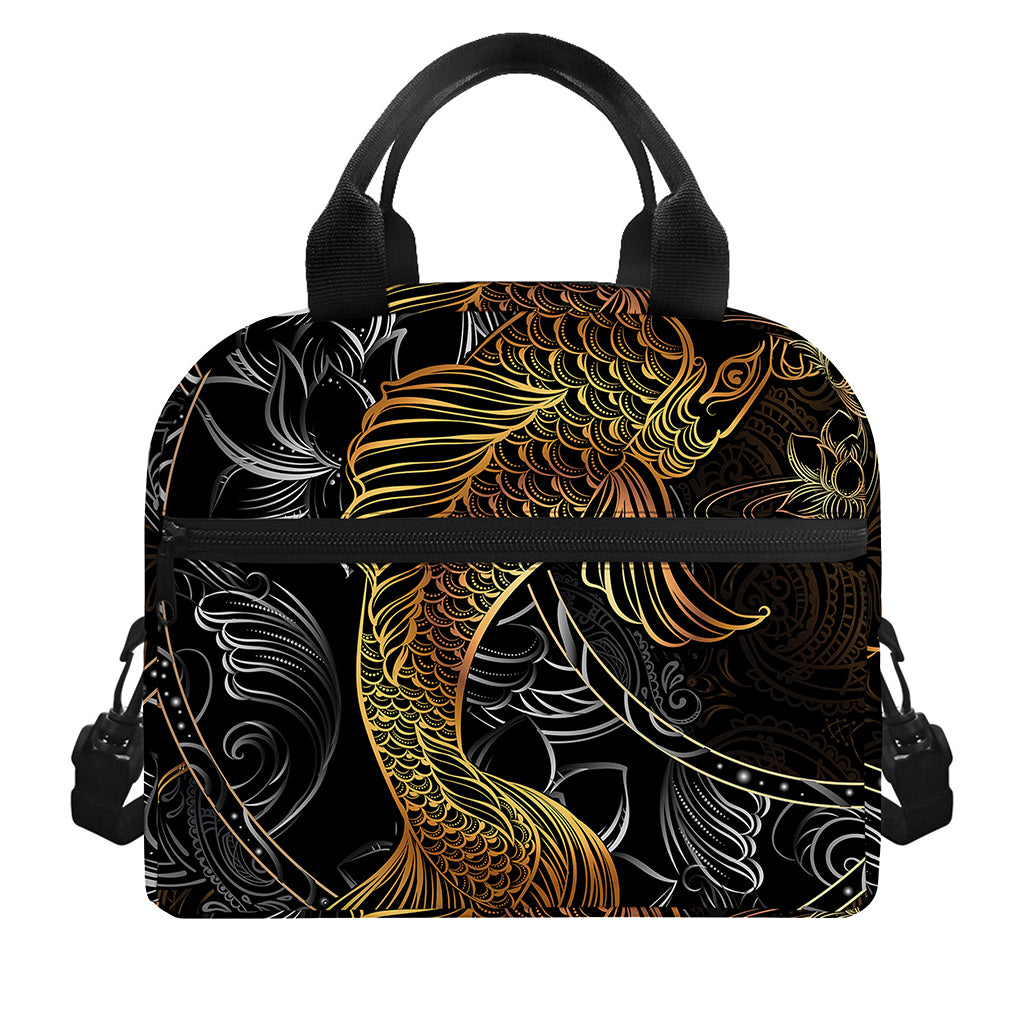 Golden Spiritual Koi Fish Print Insulated Lunch Bag