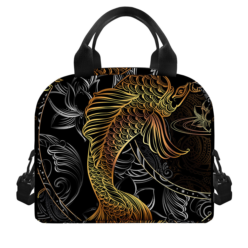 Golden Spiritual Koi Fish Print Insulated Lunch Bag
