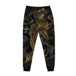 Golden Spiritual Koi Fish Print Jogger Pants