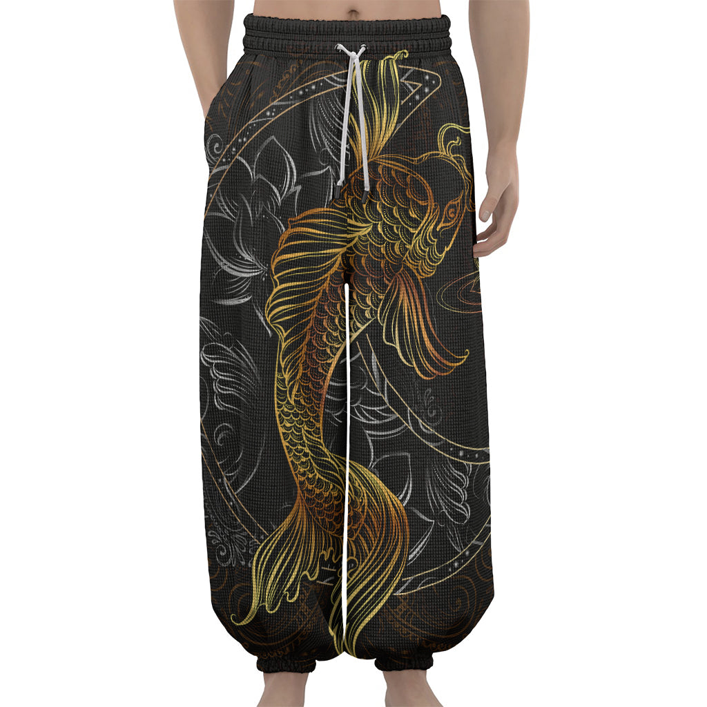 Golden Spiritual Koi Fish Print Lantern Pants