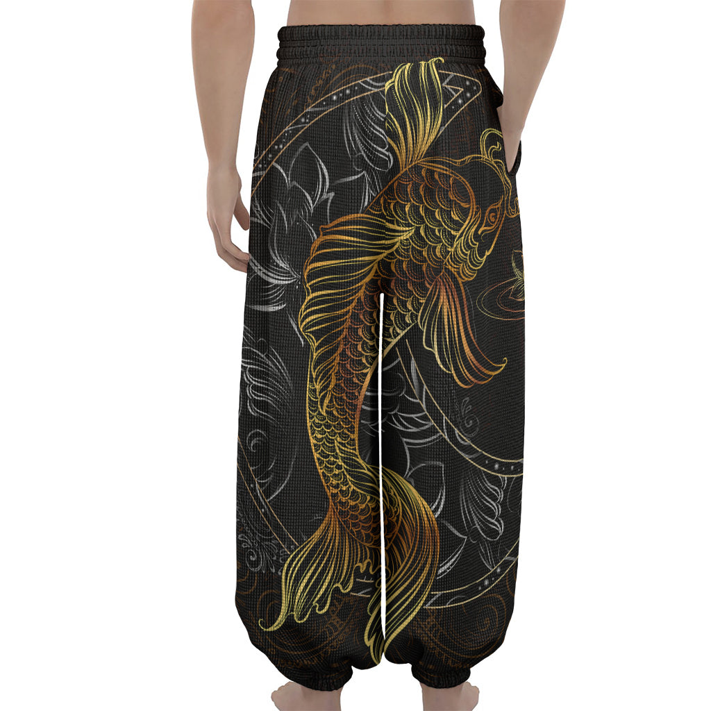 Golden Spiritual Koi Fish Print Lantern Pants